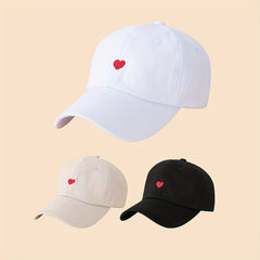 Unisex Sunshade Adjustable Baseball Cap with Heart Embroidery