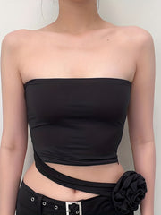 Floral Decor Summer Sleeveless Crop Top Women's Clothing
