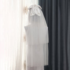 Satin Bow Short Veil Comb Bridal Shower Accessories