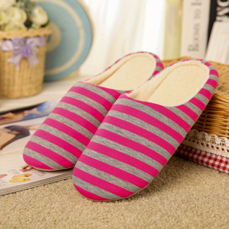 Women's Stripe Slippers Keep Warm Lightweight Comfortable Non Slip