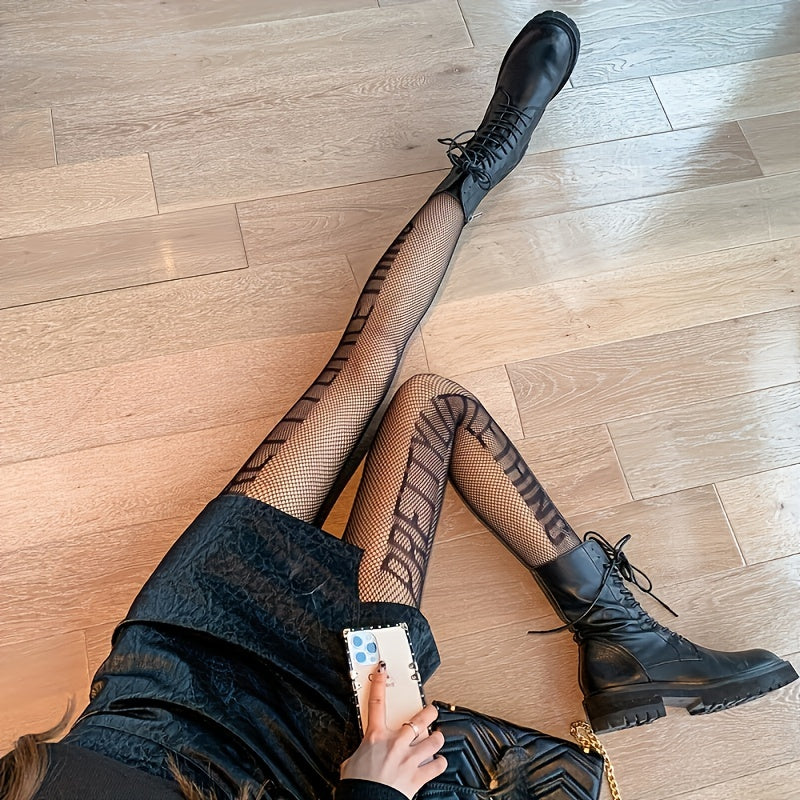 Fishnet Tights Letter Pattern High Waist Pantyhose