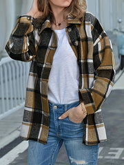 Plaid Print Button Up Long Sleeve Turn Down Collar Shacket