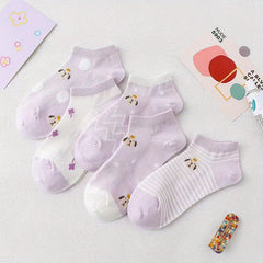 5 Pairs Cute Dog Print Low Cut Ankle Socks for Women