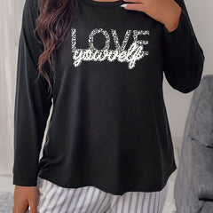 Women's Plus Size Leopard Letter Graphic Long Sleeve T-shirt