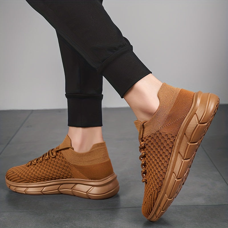 Men's Weave Knit Lace Up Casual Shoes Breathable Lightweight Non Slip Sneaker