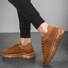 Men's Weave Knit Lace Up Casual Shoes Breathable Lightweight Non Slip Sneaker