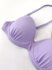 Purple V Neck Bikini Set Backless High Waisted Two Piece Swimsuit Women's Swimwe