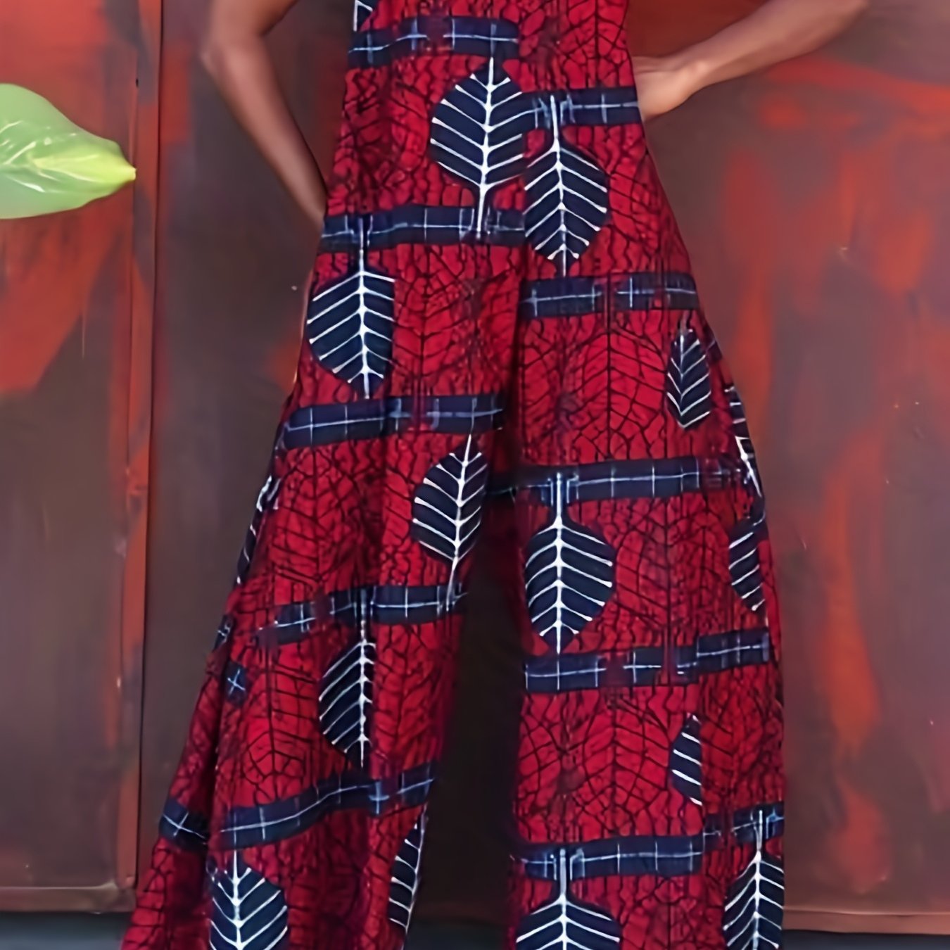 Leaves Print Spaghetti Strap Jumpsuit Vacation