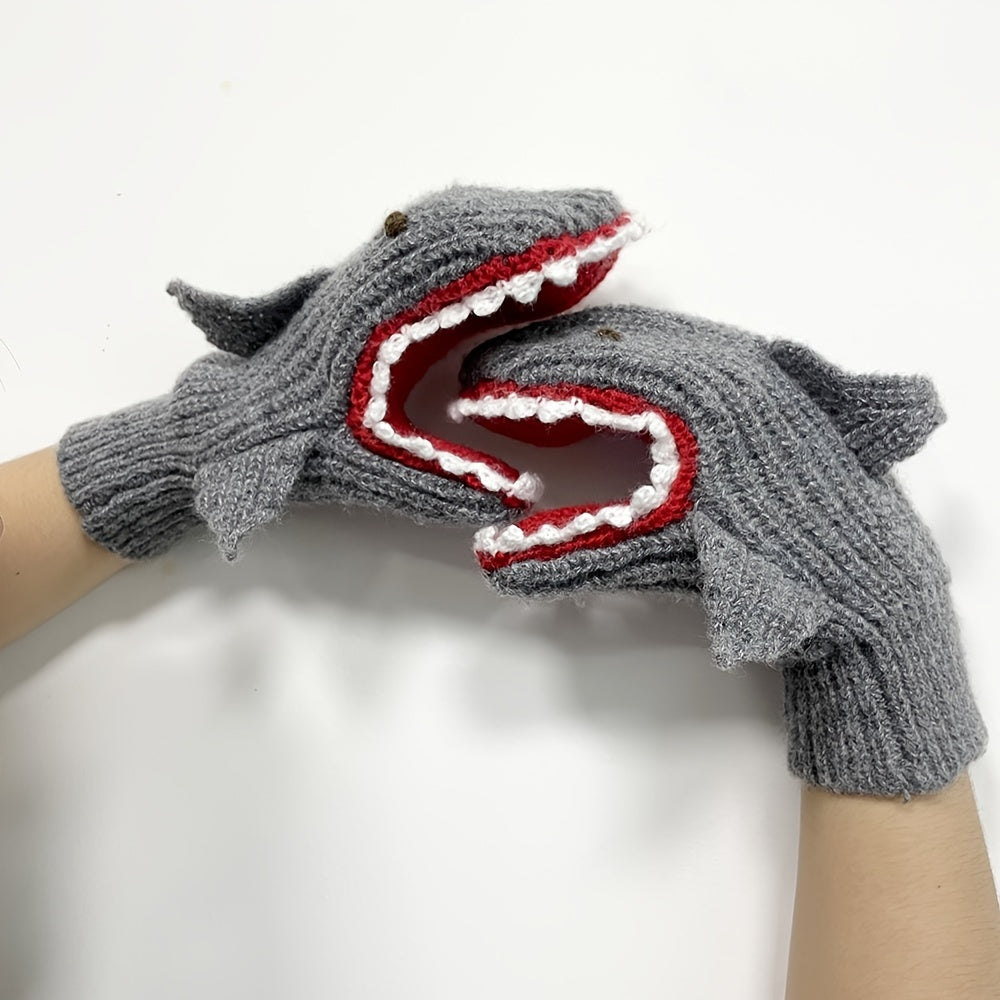 3D Shark Gloves Autumn Winter Dress Warm Mittens Knitted Christmas Halloween