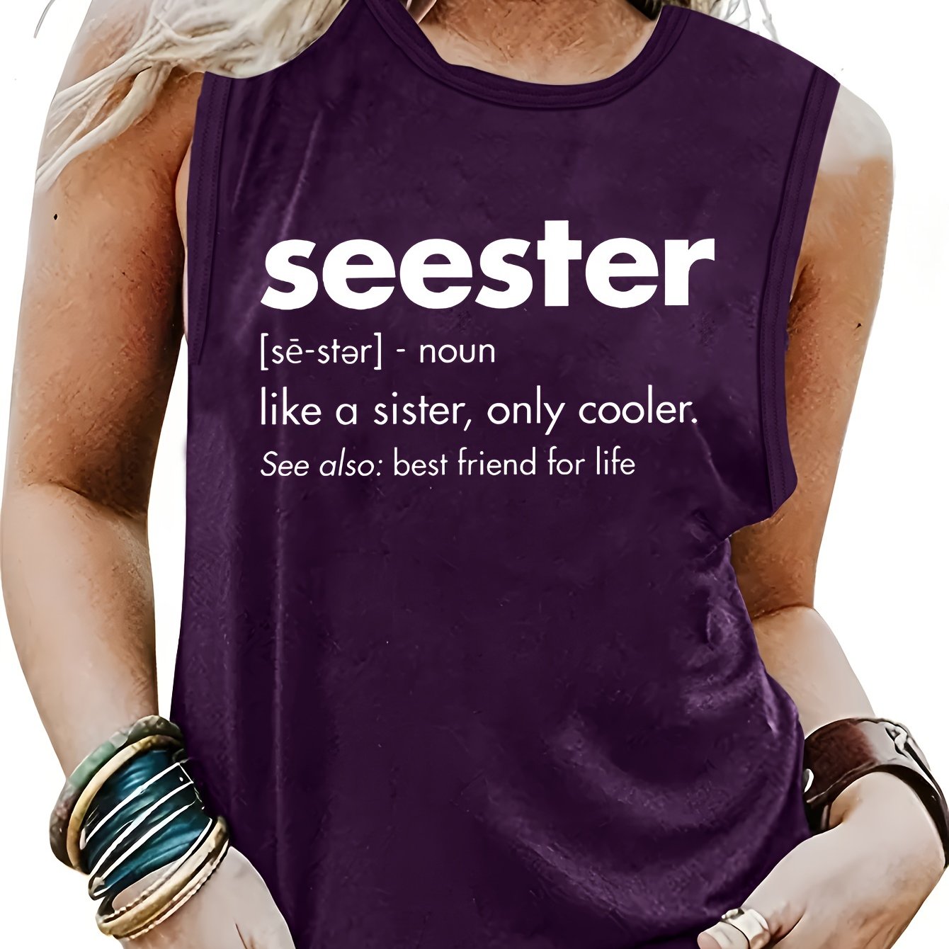 Letter Print Crew Neck Tank Top for Women