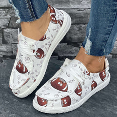 Rugby Cartoon Pattern Flat Shoes Women's Casual Slip On Shoes