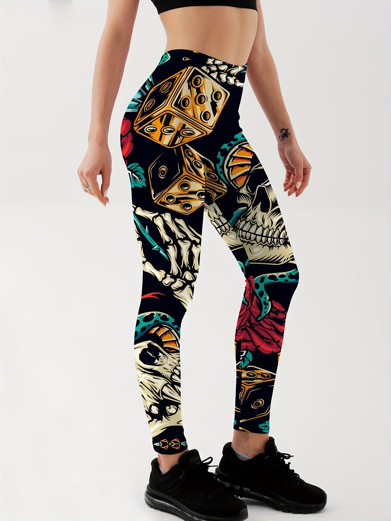 Skull Graphic Seamless Fitness Pants For Halloween High Elastic Leggings