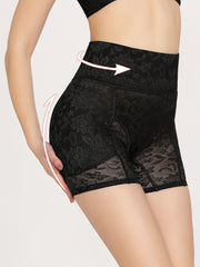 Floral Lace Mesh Shaping Shorts High Waist Tummy Control