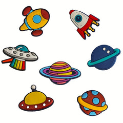 8pcs Space Spaceship Shoe Charms For Clogs Bubble Slides Sandals PVC Decorations