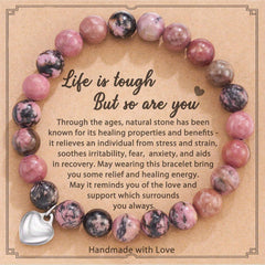 Love Heart Pendant Beaded Bracelet Energy Healing & Anxiety Relax Jewelry
