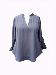 Solid Notch Neck Ruched Blouse
