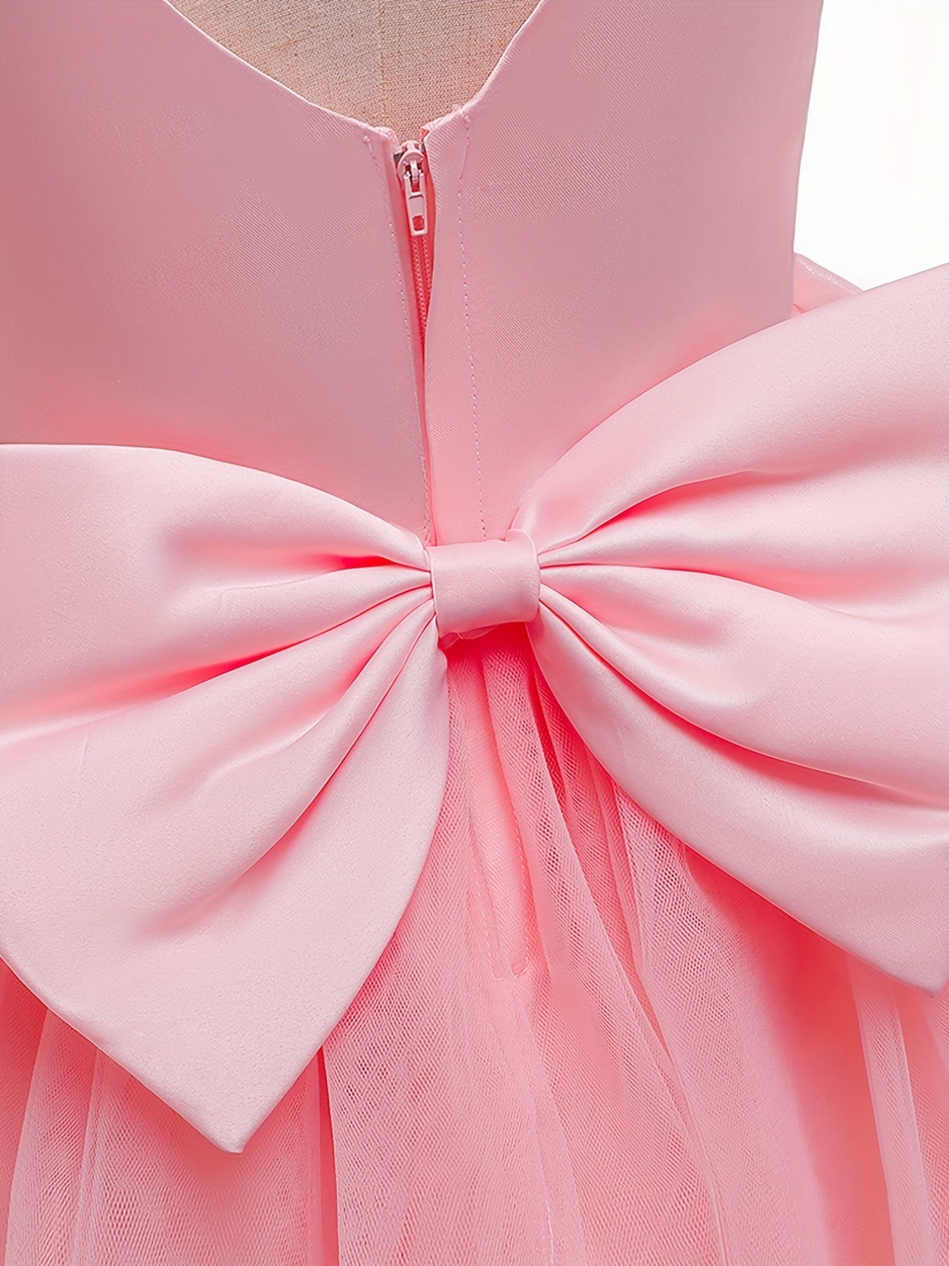 Girls Pearl Embroidered Mesh Bow Princess Party Dress