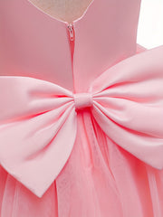 Girls Pearl Embroidered Mesh Bow Princess Party Dress