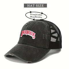Ponytail Washed Embroidery Baseball Cap Distressed Mesh Trucker Hat