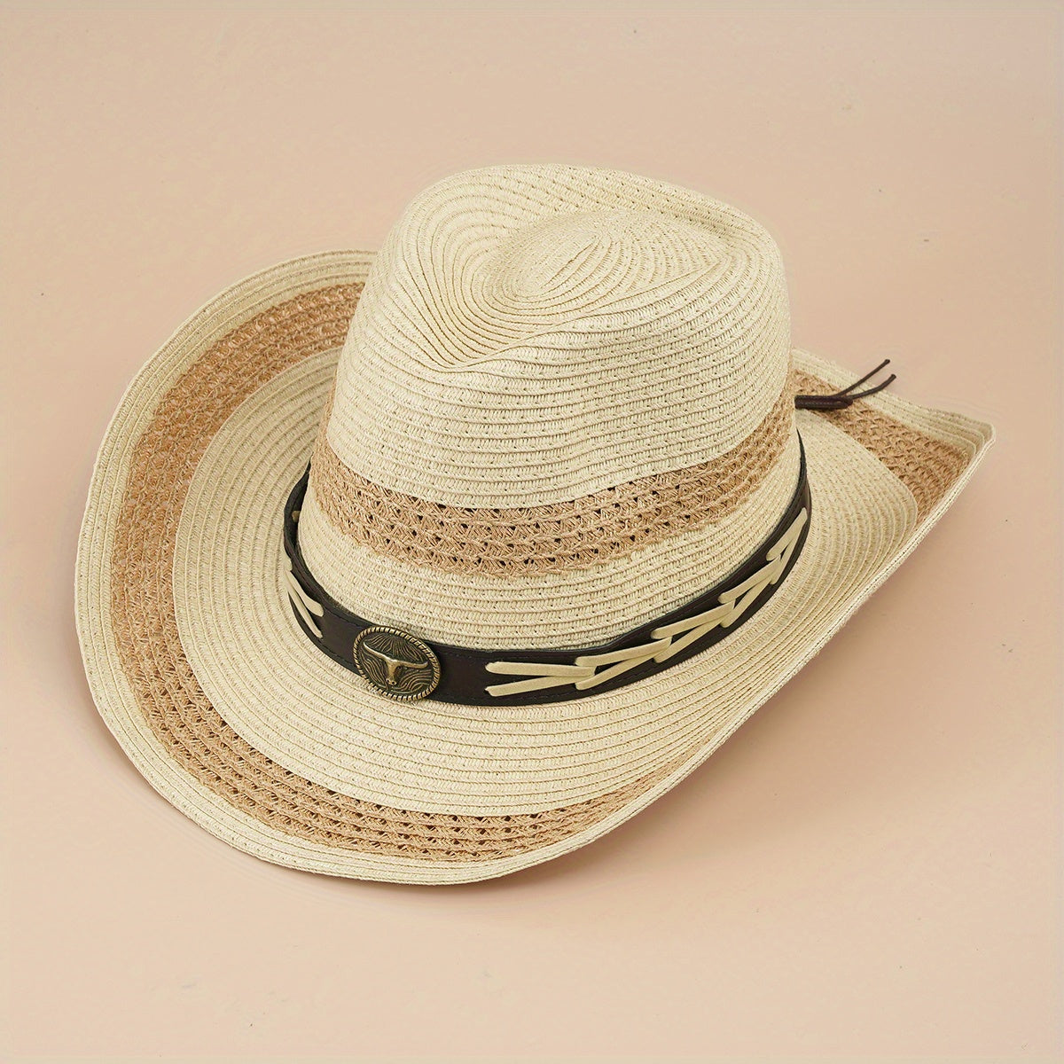 Straw Cowboy Hat Boho Jazz Sun Hat Unisex Western Cowgirl Hat