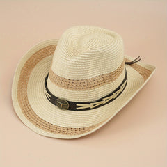 Straw Cowboy Hat Boho Jazz Sun Hat Unisex Western Cowgirl Hat