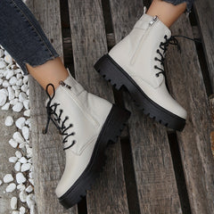 Women's Lace Up Short Boots Platform Waterproof Shoes
