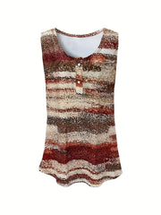 Tie Dye Button Tank Top Round Neck Medium Stretch