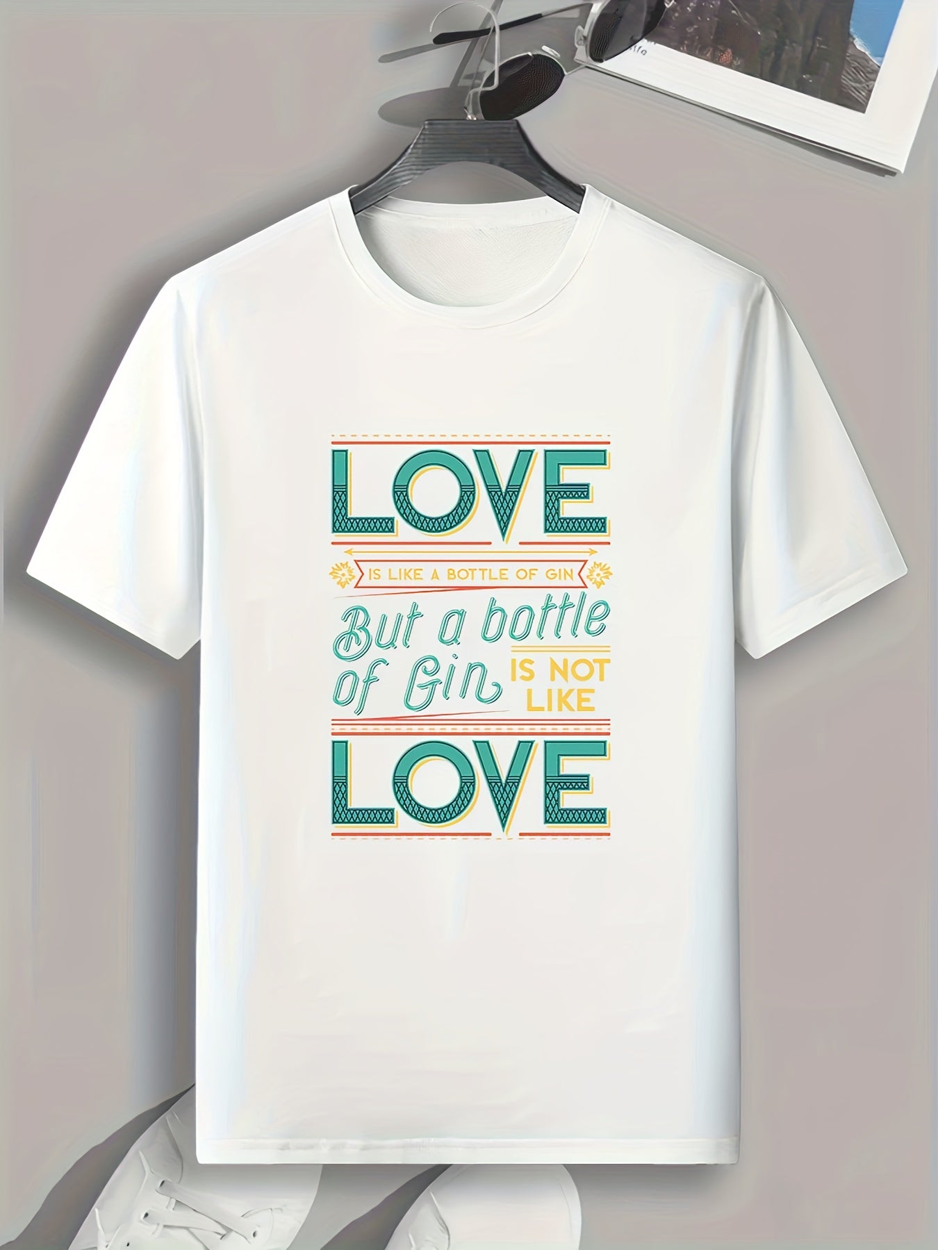 Gin Lover Slogan Pattern Print Men's Comfy Sports T shirt