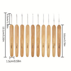 10pcs Carbonized Bamboo Handle Crochet Knitting Tools Set
