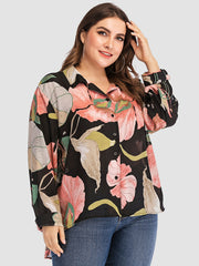 Women's Floral Print Button Up Long Sleeve Blouse