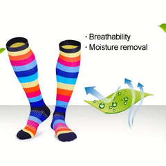 5 Pairs Compression Socks Striped Calf Wear Resistant Nylon Outdoor Sports
