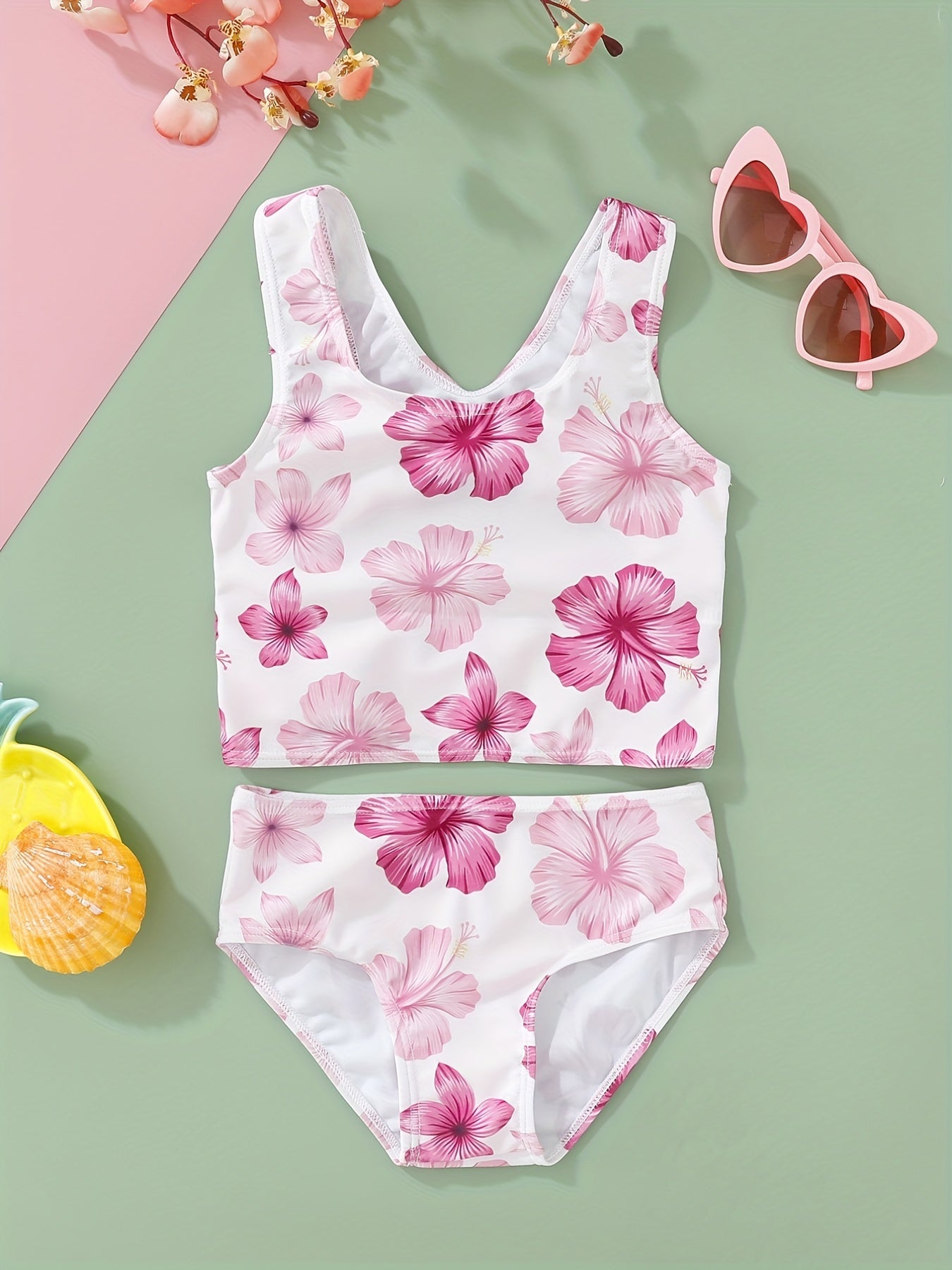 Girl's Floral Tankini Set Beachwear Swimwear Pool Party