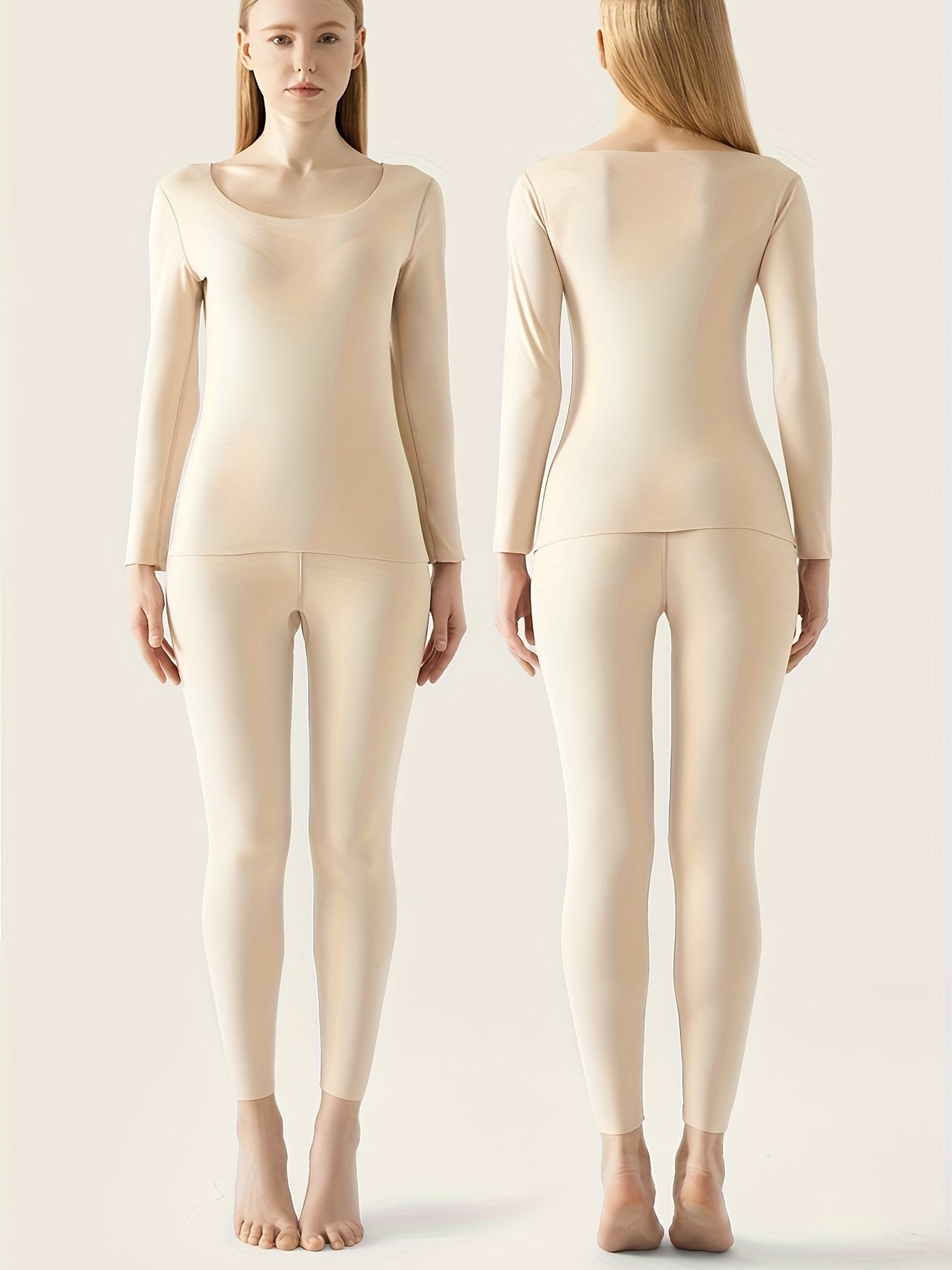 2pcs Thermal Underwear Set Long Sleeves Crew Neck Shirt & Slim Fit Pants