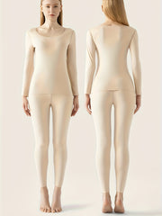 2pcs Thermal Underwear Set Long Sleeves Crew Neck Shirt & Slim Fit Pants