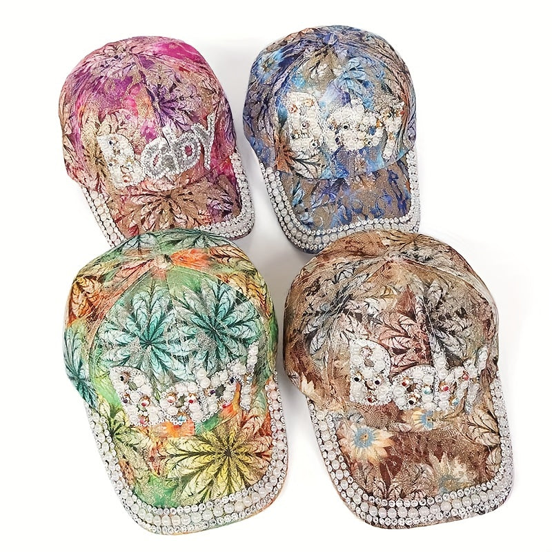 Rhinestone BABY Patch Baseball Cap Flower Embroidery Sun Hat