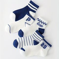 5pairs Baby Boys Girls Letters Boat Socks Thin Cotton Breathable Comfy Short Soc