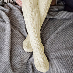 Women's Cable Knit Knee High Winter Stockings Beige