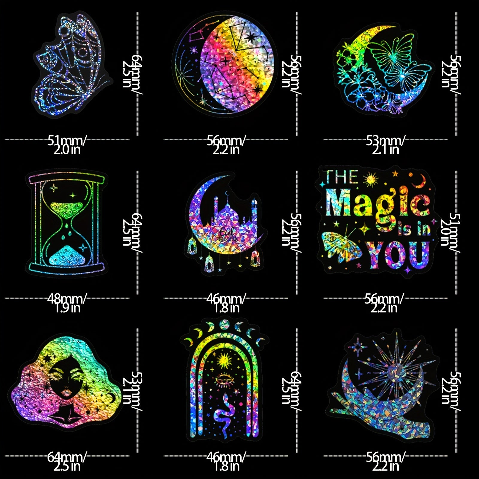300pcs Holographic Butterfly Stickers for DIY Scrapbook Journal