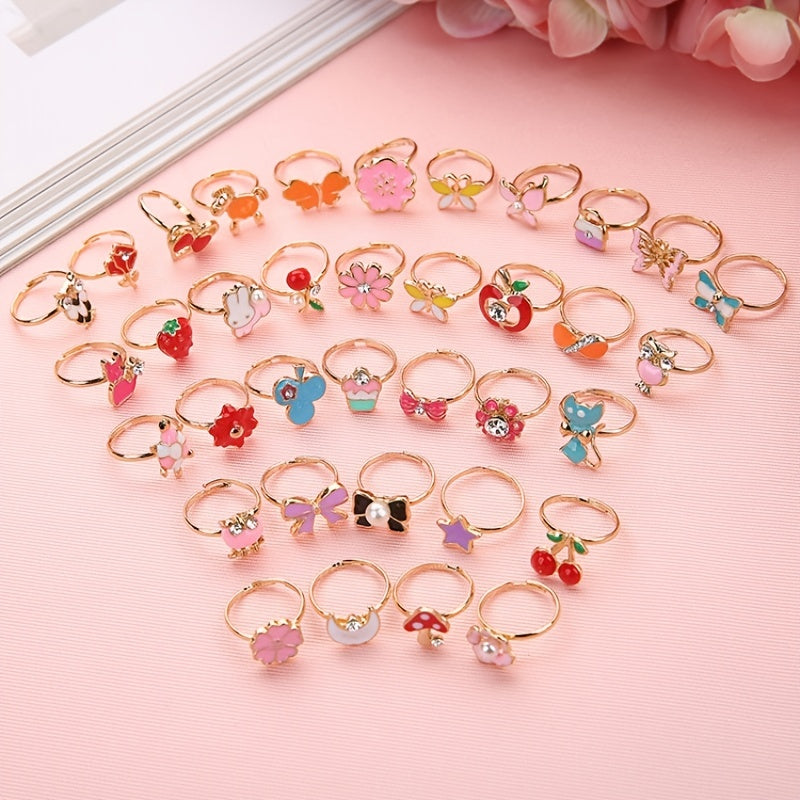 10pcs Kids Crystal Gem Cartoon Rhinestone Ring Set