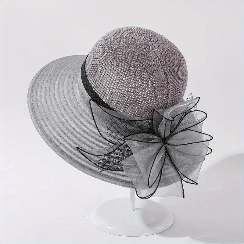 Organza Sun Hat Stitching Derby Hat Hollow Knitted Breathable Church