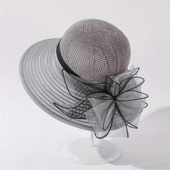 Organza Sun Hat Stitching Derby Hat Hollow Knitted Breathable Church