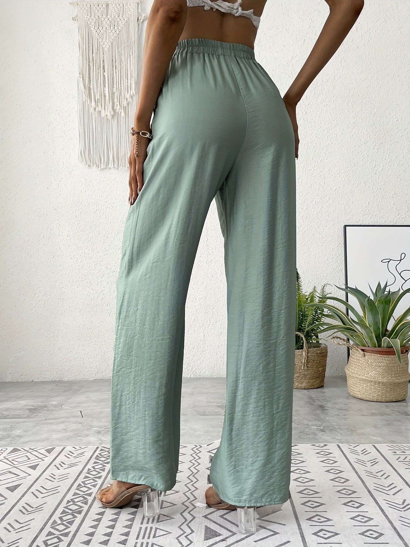Drawstring Waist Straight Leg Pants Casual Every Pants Women's Clothing