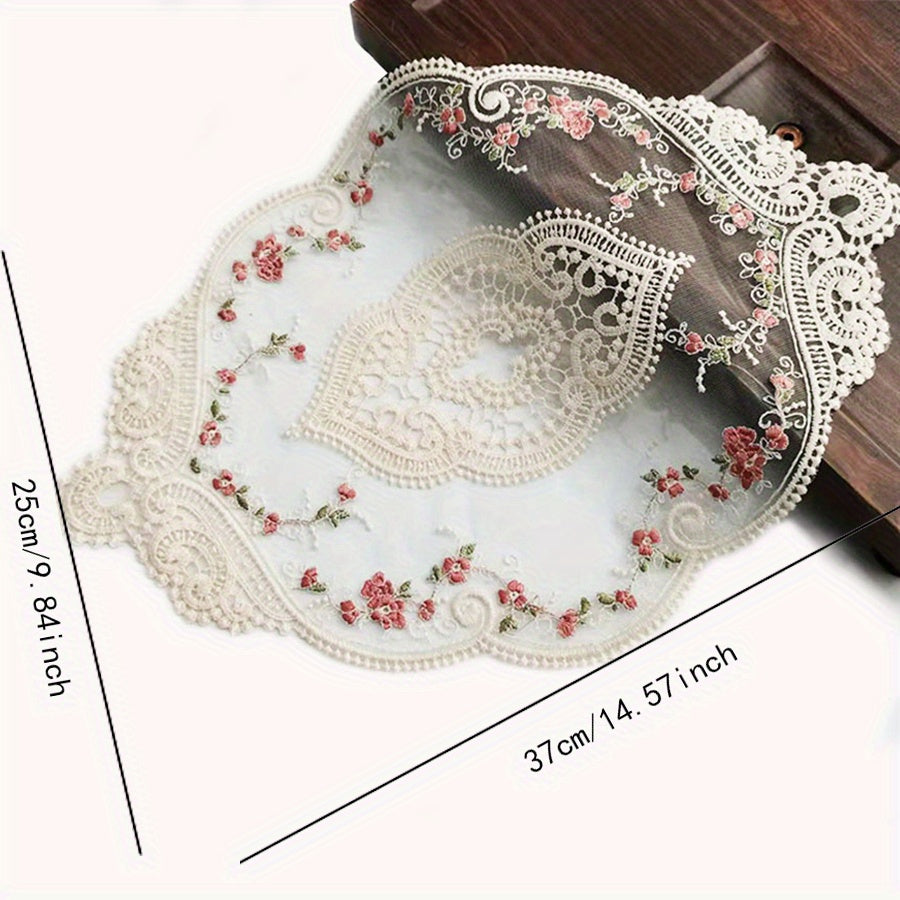 2pcs Lace Embroidered Doily Vintage Floral Fabric Table Mat Plate Mat