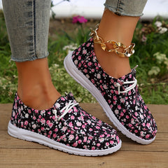 Floral Pattern Canvas Loafers Lace Up Slip On Shoes