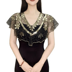 Vintage Flower Embroidery Sequin Beaded Shawl