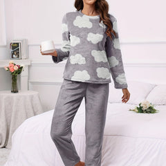 Cloud Print Pajama Set Long Sleeve Top & Flannel Pants