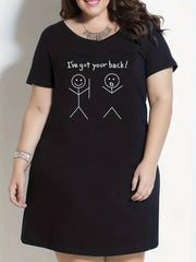 Stick Figure & Slogan Print Tee Sleep Dress