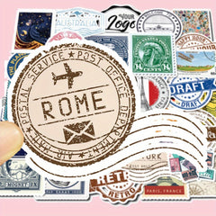 50pcs Retro Travel Stamps Stickers Waterproof Decals