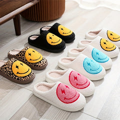 Women's Smile Face Slippers Warm Indoor Fuzzy Shoes Cozy Bedroom Plush Slippers