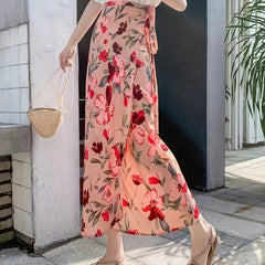 Floral Print Lace Up Skirt High Waist Maxi Boho Style